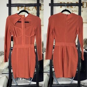 Miss Circle Rust Bandage Cutout Long Sleeve Bodycon Mini Dress Womens Small